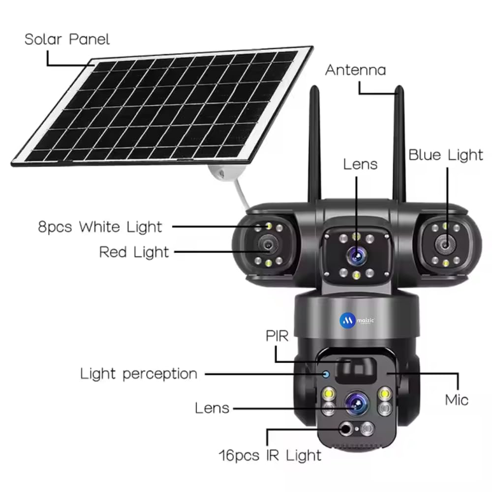 Grousale Batman Solar 4G CCTV Camera (5MP + 5MP) | Dual Lens, Triple Screen FHD View | Outdoor SIM Camera with Color Night Vision, Two-Way Talk, AI Motion Detection & All SIM Support