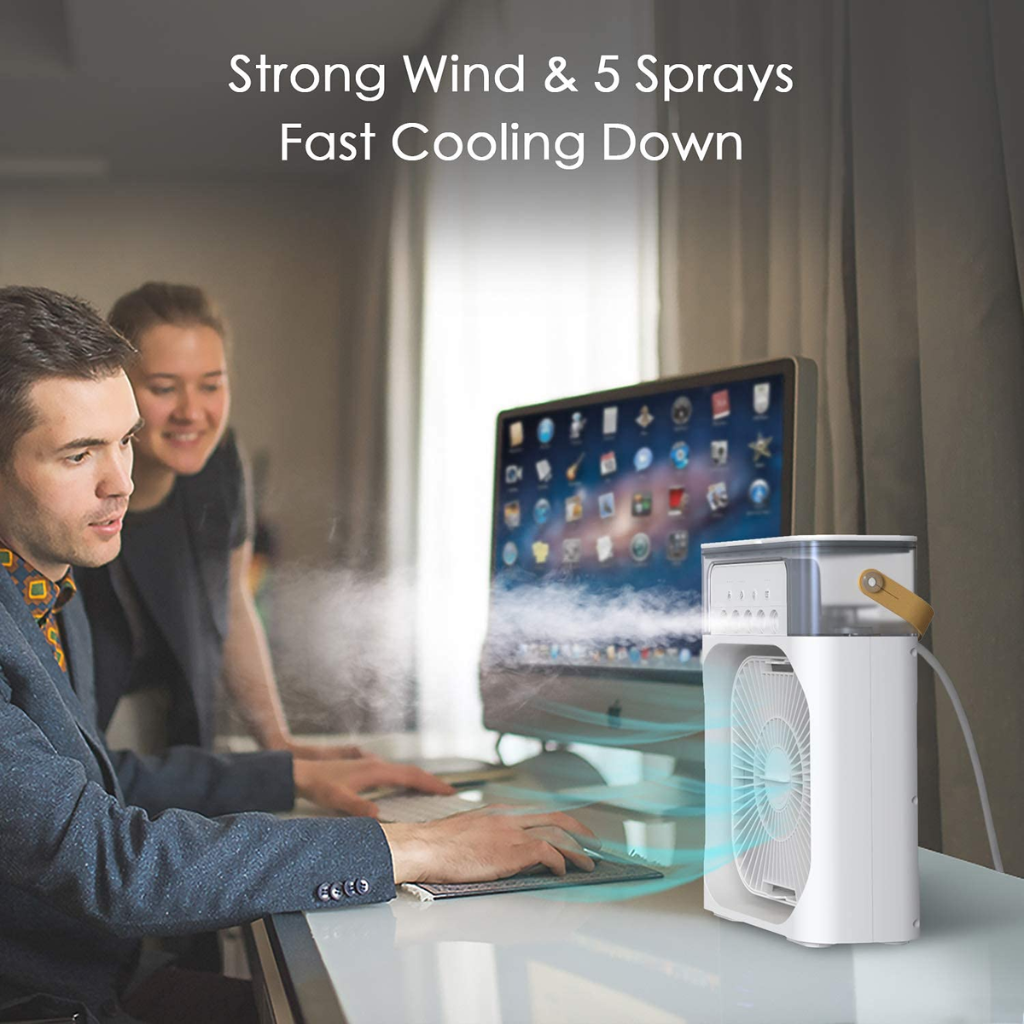 Mini Air Cooler Fan with light , Timer, 3 Wind Speeds and 3 Spray Modes MSH-020524 USB Air Cooler (WHITE)