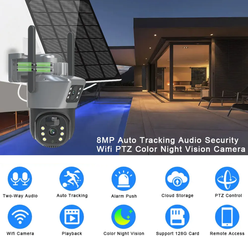 Grousale Supercam Solar Powered Wi-Fi Camera 5MP Dual Lens/Dual-Screen FHD Colored Night Vision, AI Humanoid Detection, PTZ Remote Control, 360° View, Two Way Audio IP66 Waterproof Security Camera