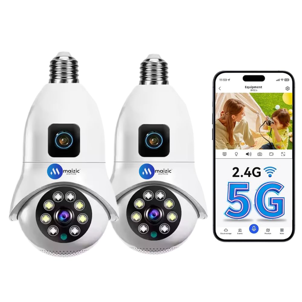 Grousale Supercam Pro Dual Lens | 3+3MP Wi-Fi Bulb CCTV Camera (Pack of 2) with 360° View, Dual Screen, Motion Tracking, Color Night Vision, Two-Way Talk | B22 & E27 Holder Compatible