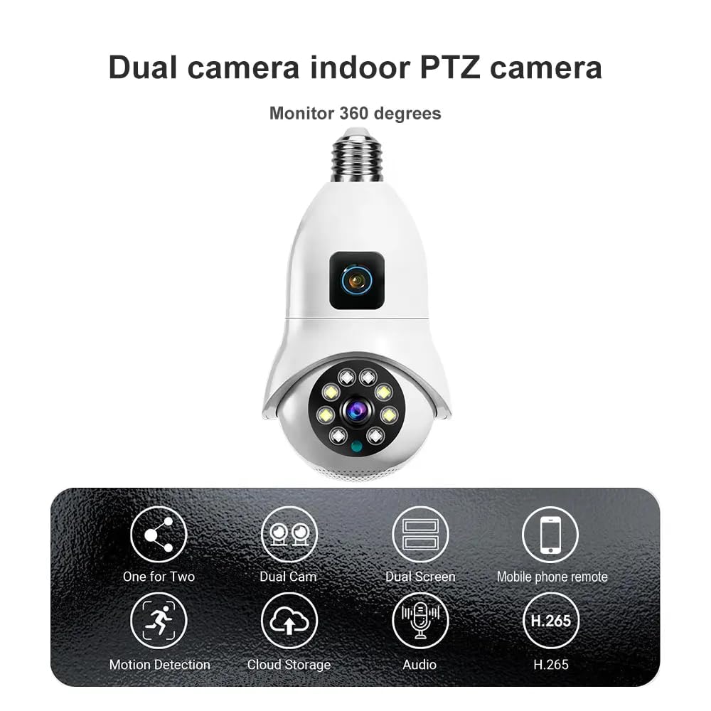 Grousale Supercam Pro Dual Lens | 3+3MP Wi-Fi Bulb CCTV Camera (Pack of 2) with 360° View, Dual Screen, Motion Tracking, Color Night Vision, Two-Way Talk | B22 & E27 Holder Compatible