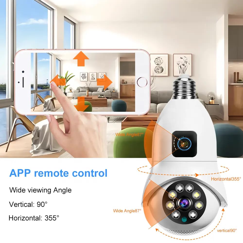 Grousale Supercam Pro Dual Lens | 3+3MP Wi-Fi Bulb CCTV Camera (Pack of 2) with 360° View, Dual Screen, Motion Tracking, Color Night Vision, Two-Way Talk | B22 & E27 Holder Compatible