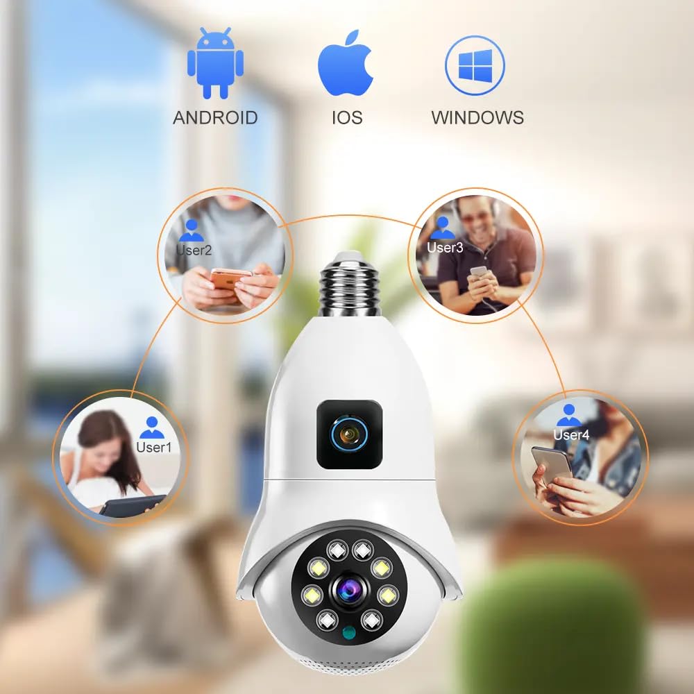 Grousale Supercam Pro Dual Lens | 3+3MP Wi-Fi Bulb CCTV Camera (Pack of 2) with 360° View, Dual Screen, Motion Tracking, Color Night Vision, Two-Way Talk | B22 & E27 Holder Compatible